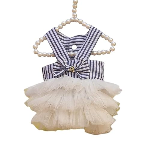 COGOALL Kleid Für Hundeprinzessinnen, Haustierfee, Mesh-Kleid, Kostüm, Kleidung, Tutu-Rock Für Hunde Und Katzen (L,Sling Vertical Striped Skirt White) von COGOALL