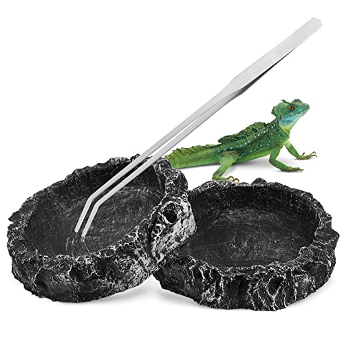 COLLBATH 2stücke -futternapf Mit Wasserschale Und Kleine Graue Futternäpfe Für Schildkröten Eidechsen Frösche Geckos Und Schlangen Hochwertiges Resin-Material Leicht Zu Reinigen von COLLBATH