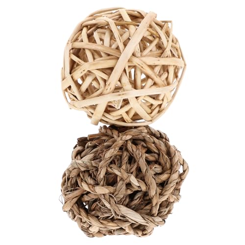 COLLBATH 2 Stück Kauspielzeug für Kleintiere Grasball Natürliches Nagetierspielzeug für Kaninchen Meerschweinchen Hamster zur Zahnpflege und Beschäftigung von COLLBATH