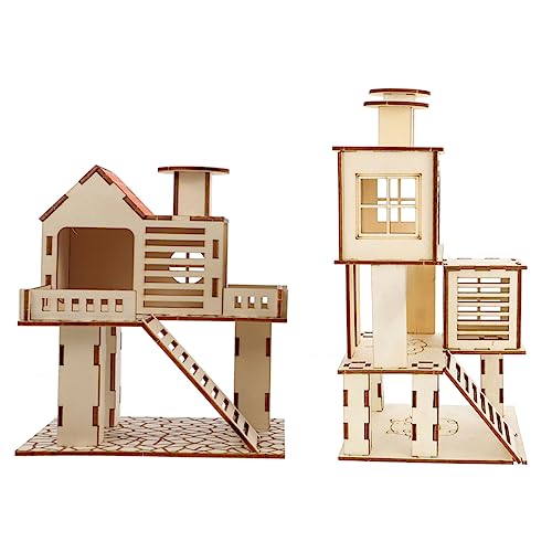COLLBATH 2 Stücke Hamstervilla Hamster hamsterspielzeug Holzspielzeug für Kleintiere hamsterkäfig Kleintierkäfig Versteck Klettern Tunnel- Hamster- hölzern von COLLBATH