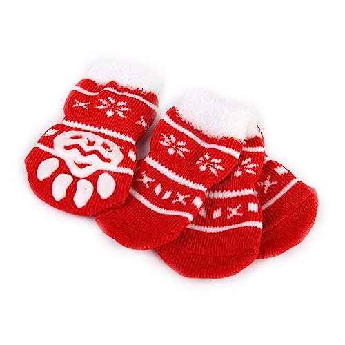 COLLBATH 4 Stück Hundesocken rutschfest Baumwollsocken Für Haustiere Welpe Schneesocken Haustiersocken Aquarium Schaufel Socken in Größe m Weihnachtssocken Weihnachten Haustier Socken Pudel von COLLBATH