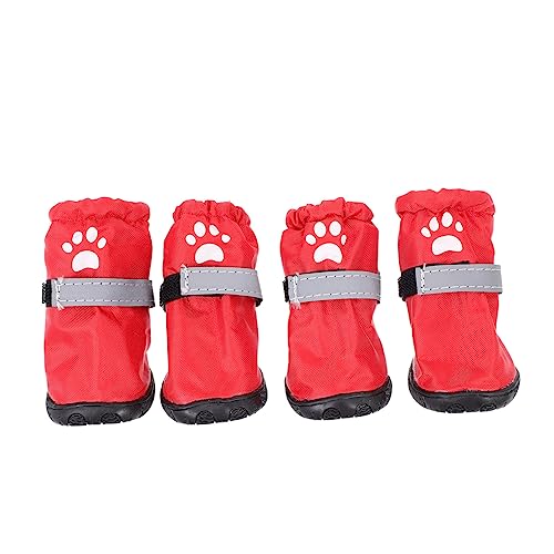 COLLBATH 4 Stück Regenstiefel Für Haustiere Hundeschuhe Haustier Stiefel rutschfeste Welpenschuhe wasserdichte Stiefel Für Haustiere wasserdichte Hundelschuhe Heimtierbedarf Polyester Rot von COLLBATH