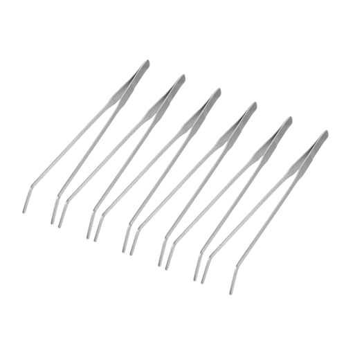 COLLBATH 6 Stück Lange Gebogene Edelstahl Pinzette für Aquarien Pflanzen Reptilien Futterzange mit Präzisem Griff Schonend für Wasserpflanzen für Bartagame Echse Schlangenterrarien von COLLBATH