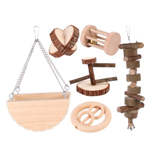 COLLBATH 6St Haustierspielzeug aus Holz nager Spielzeug Nagetier Spielzeug Schleifspielzeug für Haustiere Kauspielzeug für Vögel Spielset aus Holz Vogelspielzeug Erdfarben von COLLBATH