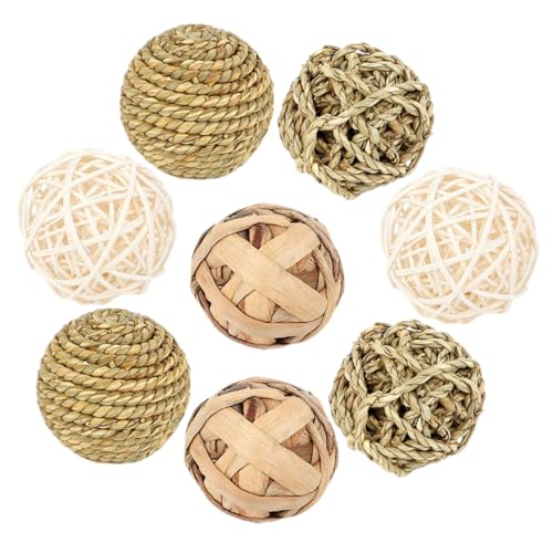 COLLBATH 8Stücke Kauspielzeug Für Kleine Haustiere Molarspielzeug Für Hamster Und Natürliche Rattan Kugeln Und Heu Sticks Leckerlispielzeug Für Gesunde Zahnpflege von COLLBATH