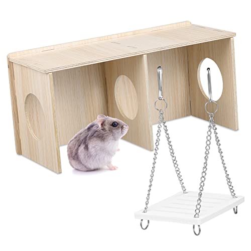 COLLBATH Holzhaus Für Hamster Versteck Aus Sicherem Holz Großes Holzhaus Mit Schaukel Für Kleintiere Als Lebensraum Und Spielzeug von COLLBATH