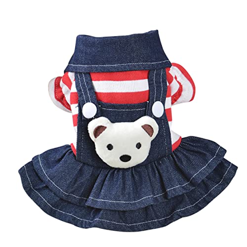 COLLBATH Elegantes Hundekleid mit Streifen und Bärenmotiv Haustierbekleidung für Hunde Rot/Grau Größe 16-XL von COLLBATH