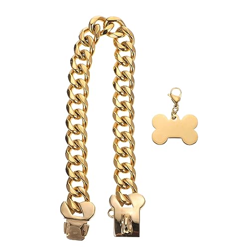 COLLBATH Hundeleine Mittel Glocke für Kragen Kette hundeanhänger hundegeschenk Hundehalsband mit Steckverschluss Haustierhalsband selber Machen dekoratives Hundehalsband Stahl Golden von COLLBATH