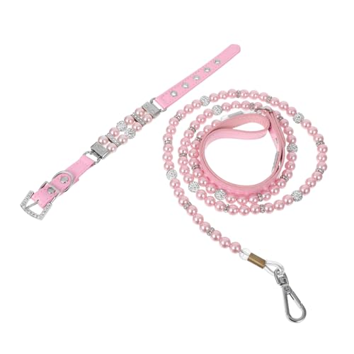 COLLBATH Welpen Halsband und Leine Verstellbar mit Perlen Dekor PU Hundeleine für Kleine Hunde Sanft zur Haut für Spaziergänge Training und Festliche Anlässe von COLLBATH