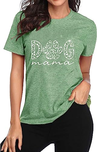 Damen Dog Mama Shirts Pet Lover T-Shirts Leopard Paw Graphic Tee Grün 2XL von COLORFUL BLING