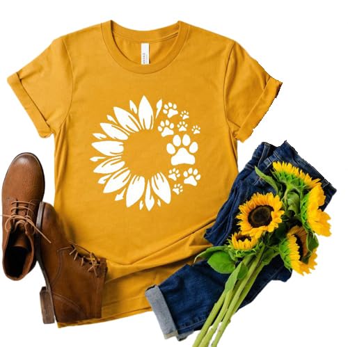 Dog Mom Shirts Cute Sunflower Paw Top Summer Funny Mama Graphic Tee, Yellow, L von COLORFUL BLING