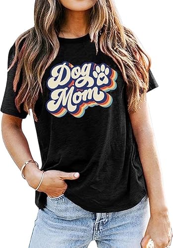 Mama Shirts Dog Mom Tops Pet Lover T-Shirts Vintage Brief Print Tees, Dunkelgrau, M von COLORFUL BLING