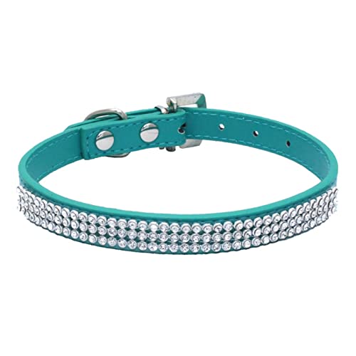 Glänzendes Strass-Haustier-Halsband, einfaches Netz, Bohrer, Hundehalsband, PU-Hundekette, farbenfrohes Mode-Haustier-Halsband,Grün,XS 30X1,5 cm von COLORFULMALL