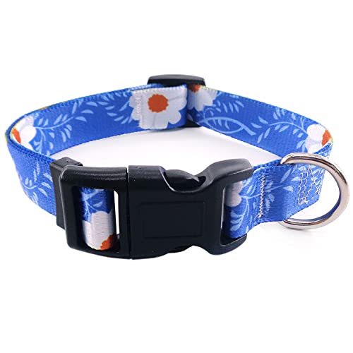 Hundehalsbänder Mode Bedrucktes verstellbares Welpenhalsband Hochwertiges Halsband im nationalen Stil für mittelgroße Hunde,Blaues Gänseblümchen,M 2,0x55CM von COLORFULMALL