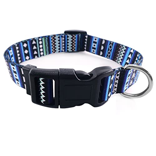 Hundehalsbänder Mode Bedrucktes verstellbares Welpenhalsband Hochwertiges Halsband im nationalen Stil für mittelgroße Hunde,Böhmisches Blau,L 2,5 x 65 cm von COLORFULMALL