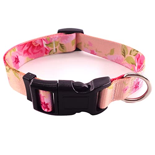 Hundehalsbänder Mode Bedrucktes verstellbares Welpenhalsband Hochwertiges Halsband im nationalen Stil für mittelgroße Hunde,Pinke Rose,L 2,5 x 65 cm von COLORFULMALL
