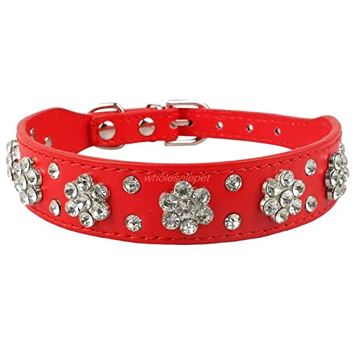 Strass-Leder-Haustier-Welpen-Halskette mit Bling-Kristall besetzten Katzenhalsbändern, rosa, rot, für kleine, mittelgroße Hunde,rot,S von COLORFULMALL