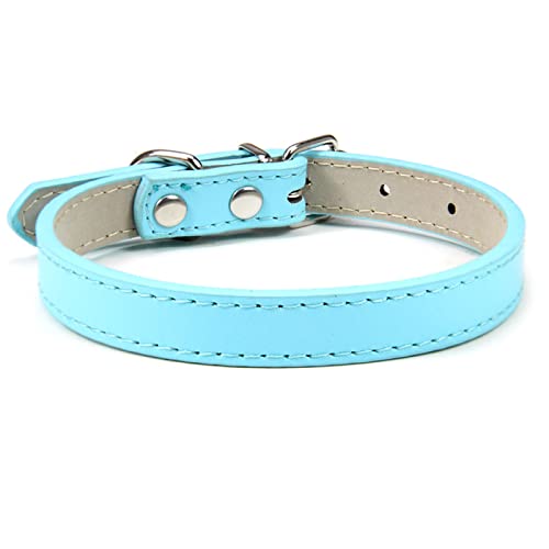 Weiches Leder, solides Hundehalsband, Verstellbarer Welpen-Nackenriemen, sichere Halsbänder für kleine, mittelgroße, große Hunde, Kätzchen, Halsketten, Katzenzubehör,Hellblauer Kragen,S von COLORFULMALL