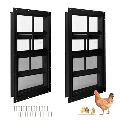 COLORPAPA Hühnerstallfenster, 2 Stück, bündig montierte Schuppenfenster für Hühnerstall, Geflügel, Haustierstall, Spielhäuser und Schuppen, 35,6 cm B x 53,3 cm H (schwarz) von COLORPAPA