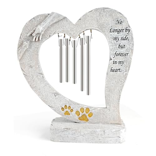 COM4SPORT Pet Memorial Stones for Dogs, Heart Shaped Dog Memorial Stone with Wind Chimes, Loss of Dog Sympathy Gifts Pet Headstones for Dogs von COM4SPORT