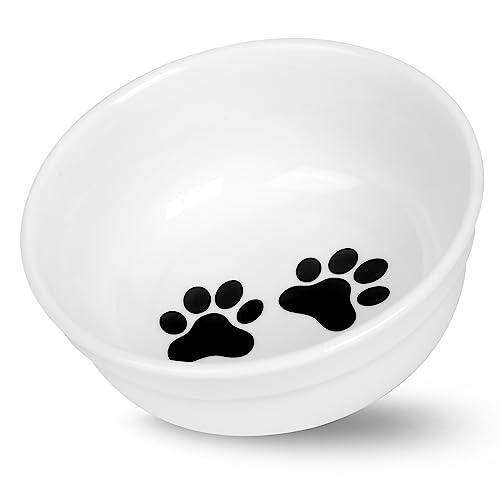 COMESOON Keramik-Katzennäpfe mit Pfotenmuster, Katzenfutternapf für Futter und Wasser, gesunde Katzennäpfe für Indoor-Katzen und kleine Hunde, spülmaschinenfest und mikrowellengeeignet, 370 ml, Weiß von COMESOON