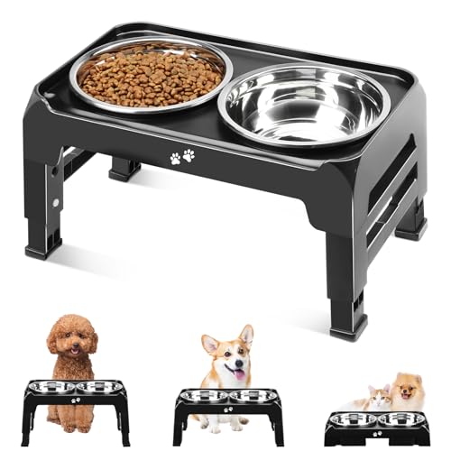 Erhöhte Hundenäpfe für kleine, mittelgroße Hunde, 3 höhenverstellbar, erhöhter Hundenapfständer mit 2 dicken 15,2 cm Edelstahl-Futternäpfen, rutschfest, verstellbar auf 7 cm, 15,2 cm, 19,1 cm, Schwarz Erhöhte Hundenäpfe für kleine, mittelgroße Hunde, 3 höhenverstellbar, erhöhter Hundenapfständer mit 2 dicken 15,2 cm Edelstahl-Futternäpfen, rutschfest, verstellbar auf 7 cm, 15,2 cm, 19,1 cm, Schwarz von COMESOON