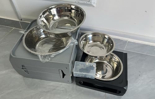 Erhöhte Hundenäpfe mit 2 dicken Edelstahl-Futternäpfen, erhöhter Ständer, verstellbar auf 5 Höhen (19,1 cm, 27,4 cm, 31,5 cm, 35,6 cm, 39,1 cm), für große und riesige Hunde, Grau von COMESOON