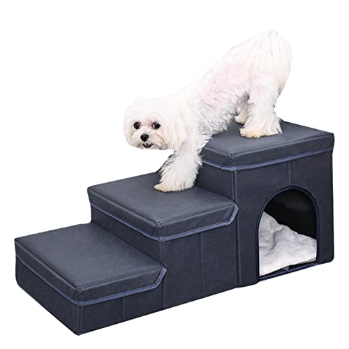 Haustier-Aufbewahrungsstufen, 3 Stufen, Hundetreppe mit Haustierspielzeug-Aufbewahrung, faltbar, rutschfest, zwei Ebenen, platzsparend, Haustierbedarf, Haustierleiter für kleine, mittelgroße und Haustier-Aufbewahrungsstufen, 3 Stufen, Hundetreppe mit Haustierspielzeug-Aufbewahrung, faltbar, rutschfest, zwei Ebenen, platzsparend, Haustierbedarf, Haustierleiter für kleine, mittelgroße und von COMFOLIVING