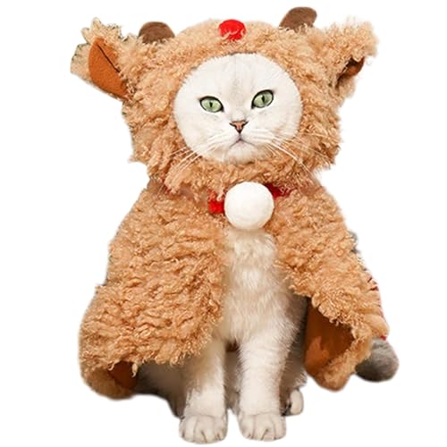 Kostüme Für Hunde – Weihnachtsoutfit Für Hunde Mit Elchmantel | Hirsch-Katze-Weihnachtsoutfit | Plüsch-Weihnachtskatzenkostüm | Süßes Haustier Cape | Multifunktionaler Winterwarmer Hundeumhang Für Wei von COMFOLIVING