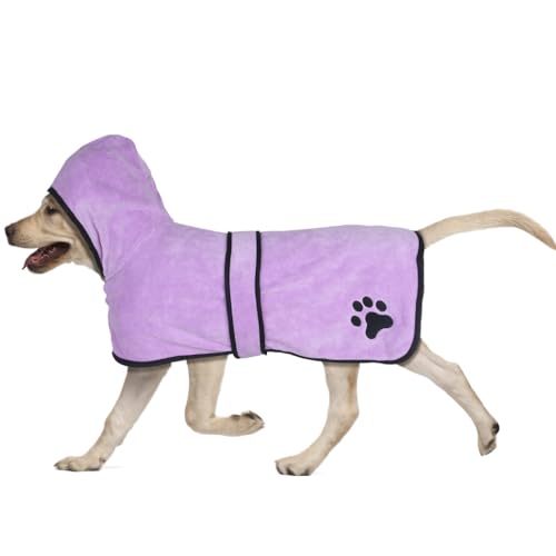 COMFPET Hundebademantel mit Kapuze, Hundehandtuch, Saugfähiger Undehandtuch Hunde Bademantel zum Trocknen Nach dem Baden, Handtuch für Katzen und Hunde Aller Rassen, Größe S (Violet) von COMFPET
