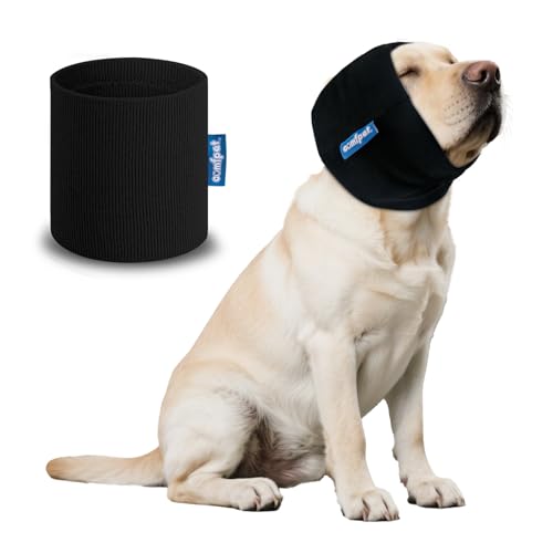 COMFPET Happy Hoodie für Hunde & Katzen, Lärm- & Gehörschutz, beruhigende Ohrenschützer, Ohren- & Windschutz, reduziert die Angst vor Feuerwerk, ideal für die Zeit nach Einer Operation, L(Schwarz) von COMFPET