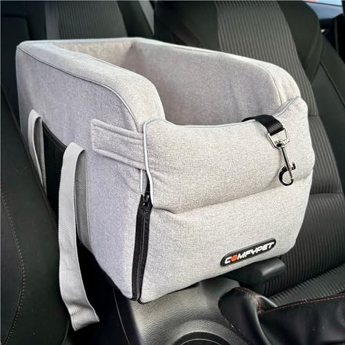 COMFYPET Mittelkonsole Hundeautositz – Stabiler, sicherer, waschbarer Haustier-Autositz für kleine Hunde unter 5,4 kg. Mit Bodenbrett und DREI Klettbändern für Stabilität, verstellbare Leine für von COMFYPET