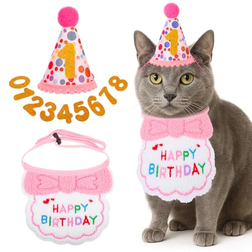 COMNICO Katzengeburtstagsparty-Zubehör, Katzen-Geburtstagshut mit Zahl, Rosa, Kätzchen, Geburtstage, Bandana, Schleifen, Krawatte, Halsband für Haustiere, Geburtstage, Dekorationen, Outfits COMNICO Katzengeburtstagsparty-Zubehör, Katzen-Geburtstagshut mit Zahl, Rosa, Kätzchen, Geburtstage, Bandana, Schleifen, Krawatte, Halsband für Haustiere, Geburtstage, Dekorationen, Outfits von COMNICO