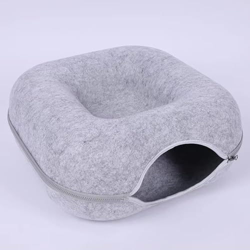 Großes Katzenbett,Donut Katzenbett Katzen -Tunnel Kratzfest und waschbarer und abnehmbares Filzkatze Donut Katze Versteck Vier Jahreszeiten verfügbare Katzennest,Rosa,Grey Grau von COMOCE