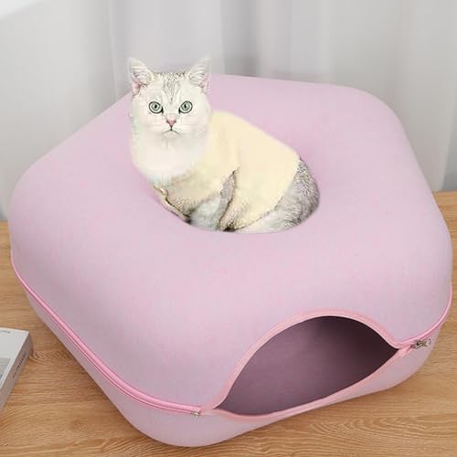 Katzen -Tunnelbett für Innenkatzen,Das warme Versteck der Katze, Filzkatze Donut Kratzfest und waschbarer und Abnehmbarer runder Filzkatzendonut -Tunnel,Pink Rosa-S von COMOCE