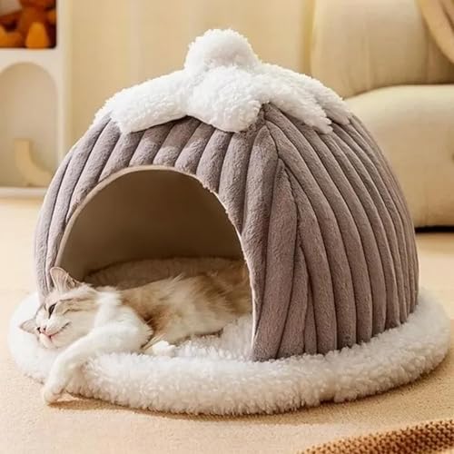 Katzenbetten Für Innenkatzen, Katzenversteck,Katzenbedeckte Bett Semi Geschlossene Katzennest Haustier Zelt Katzenhaus Mit Abnehmbarem Kissen,Gray Grau von COMOCE