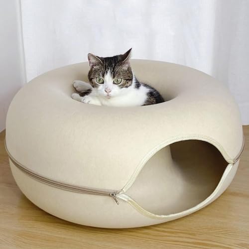 Katzenhöhle für Hauskatzen, Katzentunnel, Bett, Katzen-Donut-Tunnel, multifunktionales Katzenrohr, Abnehmbarer runder Katzenfilz und waschbarer Innen-Katzenspieltunnel,Schlafplätze & Möbel von COMOCE