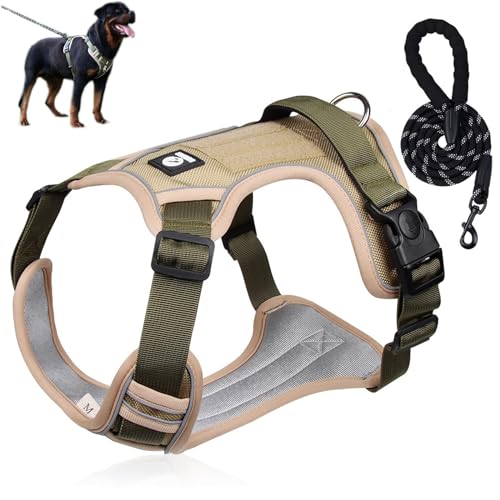 Reflektierendes Hundegeschirr,No Pull Hundegeschirr,Sports Hundegeschirr,Einstellbare Hundeweste, mit Frontclip und Leicht zu bedienendem Griff,Army Green-L von COMOCE