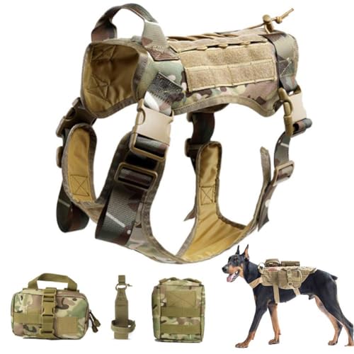 Taktische Hundeweste Service Hundegeschirr MOLLE Pet Service Arbeitsweste Militärische Molle Weste Kein Ziehen, Mit Tragegriff Und Abnehmbaren Taschen Für Mittelgroße Und Große Hunde,Camo-L von COMOCE