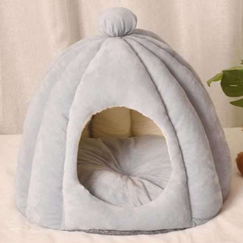 Warmes Katzenbett, Haustier Zelthöhlenbett Katzenhaus in Innenbett Mit Abnehmbarem Schaumkissen Süßes Kürbisstil Katze Höhlenbett Weiche Halbklassige,Light Gray-L von COMOCE