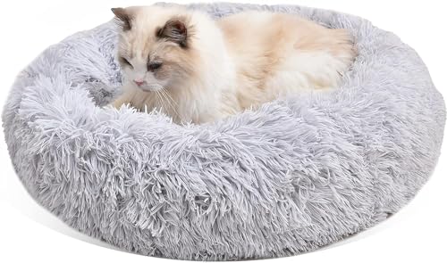 Gavenia Katzenbetten – 60 x 60 cm, waschbares Donut-Bett, Plüschkissen, wasserdichte Unterseite, beruhigend und selbstwärmend, Grau von COMOYA