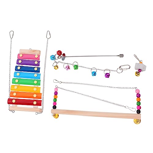 COMPUKAS 1 Satz 3 Stück Spielzeugset Glocke Vogelkäfig picken Spieß Hängendes Käfigspielzeug holzbohle holzstangen Vogelspielzeug Hühner-Roosting-Bar Hahnschaukel Rostfreier Stahl von COMPUKAS