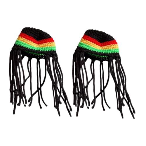 COMPUKAS 2 Stück Handgestrickte Häkelmütze für Haustiere Polyester Dreadlocks Hut für Katzen Hunde Kleine Tiere Halloween Party Kostüm Zubehör von COMPUKAS