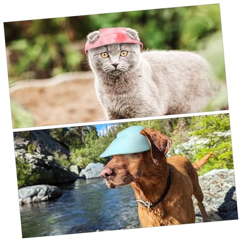 COMPUKAS 2 Stück Verstellbare Haustier Sonnenhüte aus Weicher Baumwolle mit Ohrlöchern Breiter Krempe und Nackenriemen UV Schutz Baseballkappen für Mittlere Hunde und Katzen für Sommer von COMPUKAS