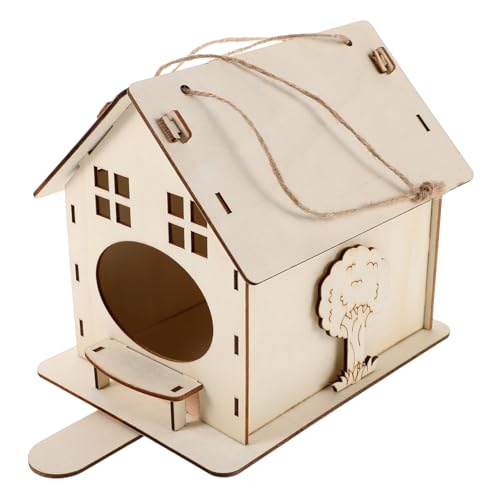 COMPUKAS Natürliches Holz Vogelhaus zum Hängen Unlackiertes DIY Nistkasten für Kleine Vögel Wetterfeste Garten Terrassen Dekoration Handgefertigtes Vogelhäuschen für Innen Außenbereiche von COMPUKAS