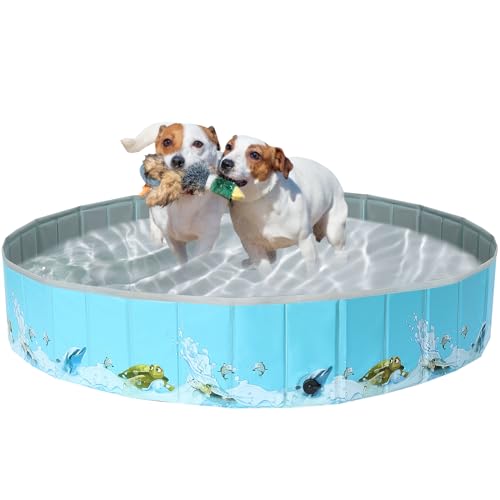 COMSLE Hundepool fur Große Kleine Hunde,80/120/ 160CM Faltbar Hunde Planschbecken, Tragbar & Eco-Friendly PVC Hunde Pool, Ozean von COMSLE