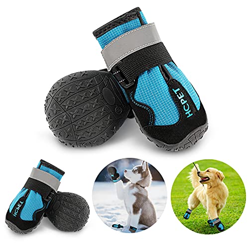 COMSLE Hundeschuhe, wasserdichte Hundeschuhe für verletzte Pfoten, rutschfeste Sohlen und verstellbares elastisches reflektierendes Band für große, mittelgroße und kleine Hunde, Walking, 4 Stück/Set von COMSLE