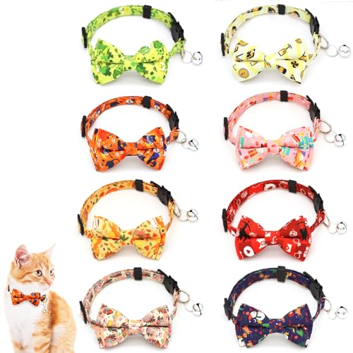 COMSUN Katzenhalsbänder aus Polyester mit Schleife, Breakaway-Kätzchen-Halsbänder mit abnehmbarer Glocke, verstellbare Katzenhalsbänder für Mädchen, Jungen, Katzen, Urlaubsmuster (22,9–30,5 cm), 8 COMSUN Katzenhalsbänder aus Polyester mit Schleife, Breakaway-Kätzchen-Halsbänder mit abnehmbarer Glocke, verstellbare Katzenhalsbänder für Mädchen, Jungen, Katzen, Urlaubsmuster (22,9–30,5 cm), 8 von COMSUN