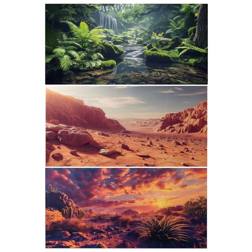 COMSUN Terrarium-Hintergrund, 91,4 x 45,7 cm, Polyester, Reptilien-Hintergrund, robuster Stoffhintergrund, Gobi-Sonnenschein Kaktusstein und grüner Baum, Farn, Bachlauf-Terrarium-Hintergrund, 3 Stück COMSUN Terrarium-Hintergrund, 91,4 x 45,7 cm, Polyester, Reptilien-Hintergrund, robuster Stoffhintergrund, Gobi-Sonnenschein Kaktusstein und grüner Baum, Farn, Bachlauf-Terrarium-Hintergrund, 3 Stück von COMSUN