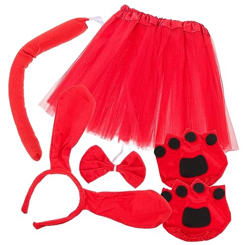 CONGARTENO Niedliches Hundekostüm Set Teilig Rotes Design mit Nasen Stirnband Netzrock und Fingerlosen Handschuhen Weiches Material Langlebig für Erwachsene Party Cosplay Dekoration von CONGARTENO